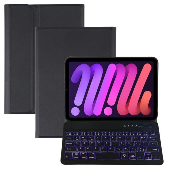 A06S Struttura agnello agnello staccabile della plastica ultrasottile della retroilluminazione della tastiera di TPU ultra-sottile della tastiera Bluetooth con supporto per iPad Mini 6 (nero)
