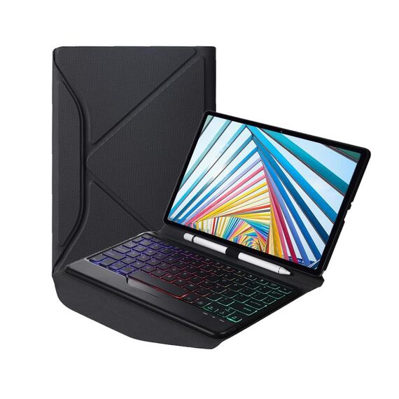 BM20S Backlight Diamond Texture Bluetooth Case in pelle tastiera Bluetooth con supporto posteriore triangolare per Lenovo M10 più 10,3 pollici TB-X606 / TB-X606F (nero + nero)