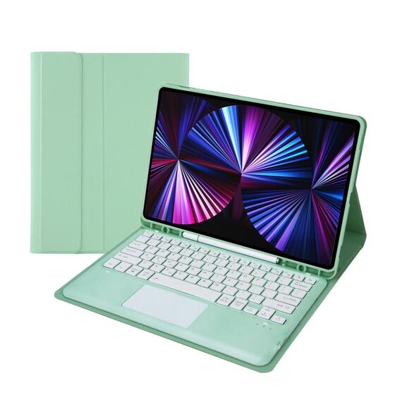 T12B-A Custodia per tablet in pelle con tastiera Bluetooth e touchpad staccabile per iPad Air 13 2025/2024/Pro 12,9 pollici 2021/2020/2018 (verde menta)
