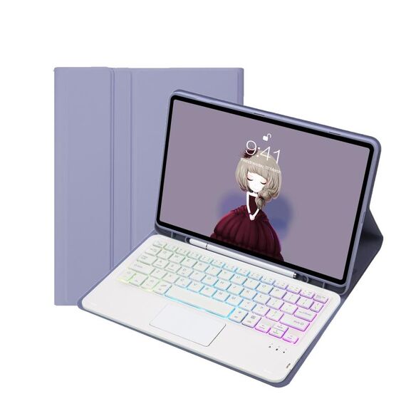 T11B-AS Custodia in pelle per tablet con tastiera Bluetooth retroilluminata e slot per penna con tocco per iPad Air 11 2025/2024/Pro 11 2021&2020&2018 (viola)