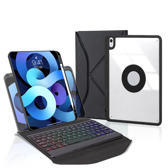 Z098BS Custodia per tablet in pelle con tastiera Bluetooth retroilluminata con slot per penna per iPad Air 10.9 2022/2020 (nero)