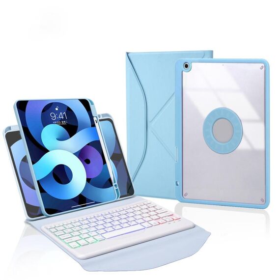 Z102BS Custodia per tablet in pelle con tastiera Bluetooth retroilluminata con slot per penna per iPad 10.2 2021/2020/2019 (azzurro)