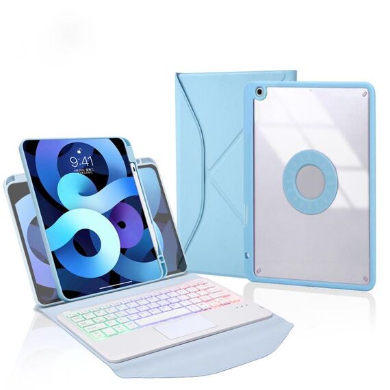 Z102B-AS Pen Slot Touchpad Retroilluminazione Tastiera Bluetooth Custodia Tablet in Pelle per iPad 10.2 2021/2020/2019 (Sky Blue)