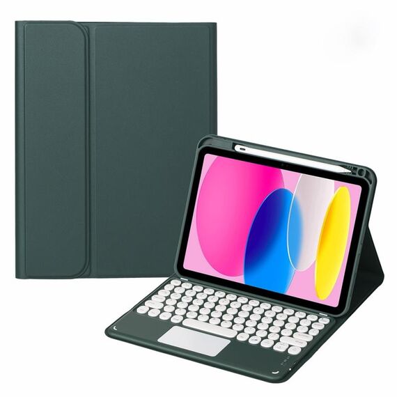 Per iPad 10th Gen 10.9 2022 SA-10C Custodia per tablet in pelle con tastiera touch Bluetooth con slot per penna (verde scuro)