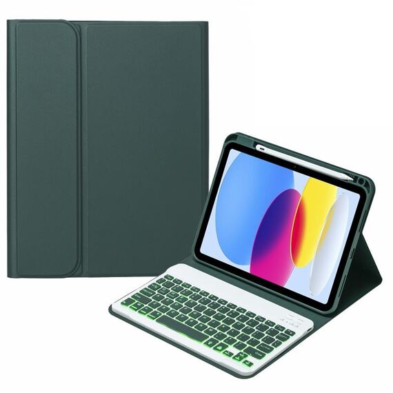 Per iPad 10th Gen 10.9 2022 SA-10DS Custodia per tablet in pelle con tastiera Bluetooth retroilluminata con slot per penna (verde scuro)
