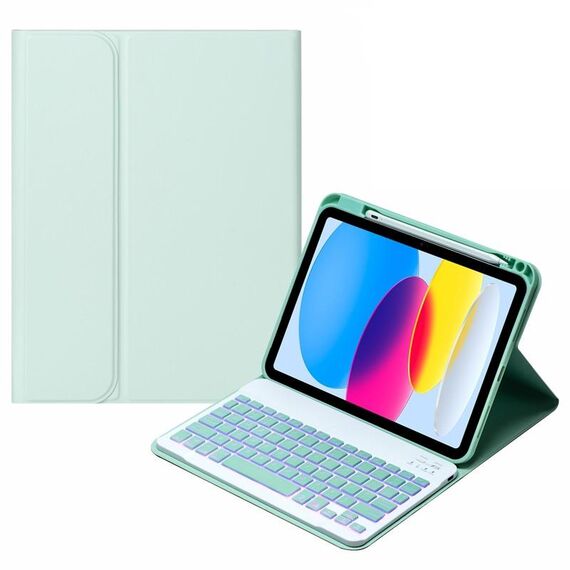 Per iPad 10th Gen 10.9 2022 SA-10DS Custodia per tablet in pelle con tastiera Bluetooth retroilluminata con slot per penna (verde chiaro)