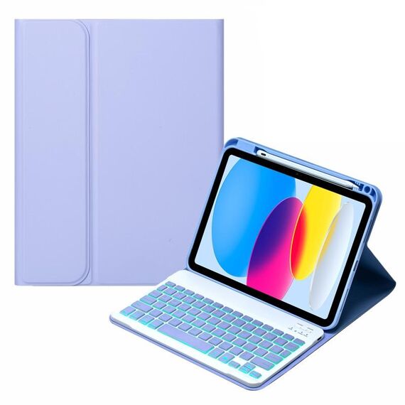 Per iPad 10th Gen 10.9 2022 SA-10DS Custodia per tablet in pelle con tastiera Bluetooth retroilluminata con slot per penna (viola chiaro)