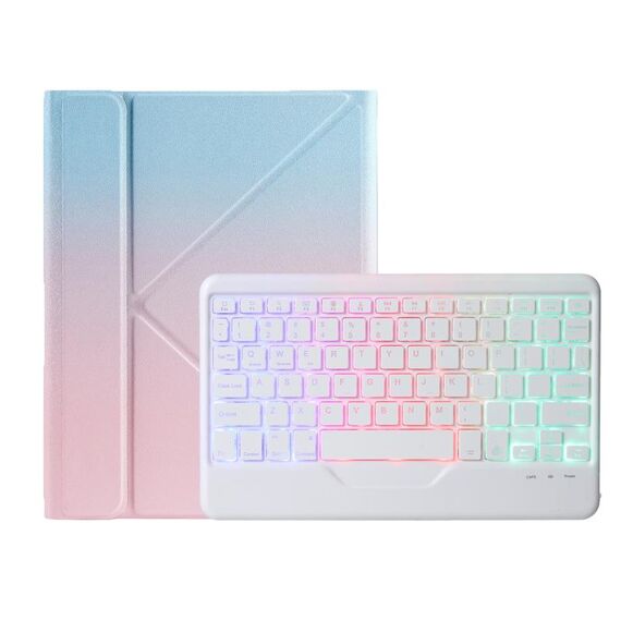 Per iPad 2025/2022 B10S Custodia in pelle con tastiera Bluetooth con retroilluminazione a tre colori (blu rosa)
