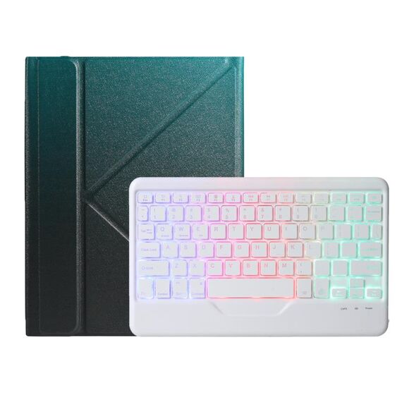 Per iPad 2025/2022 B10S Custodia in pelle con tastiera Bluetooth con retroilluminazione a tre colori e supporto triangolare (verde scuro)