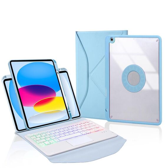Z10B-AS Per iPad 10th Gen 10.9 2022 Pen Slot Touchpad Retroilluminazione Tastiera Bluetooth Custodia in pelle per tablet (cielo blu)