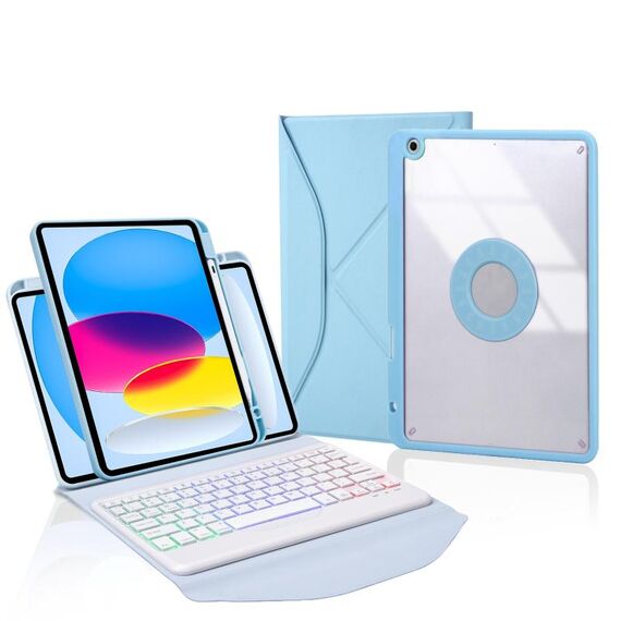 Z10BS per iPad 10th Gen 10.9 2022 Custodia per tablet in pelle con retroilluminazione per tastiera Bluetooth (blu cielo)
