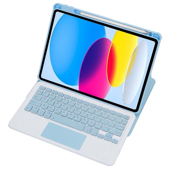 Custodia in pelle per tastiera Bluetooth trasparente in acrilico con rotazione a 360 gradi per iPad 2022 con controllo touch (blu)