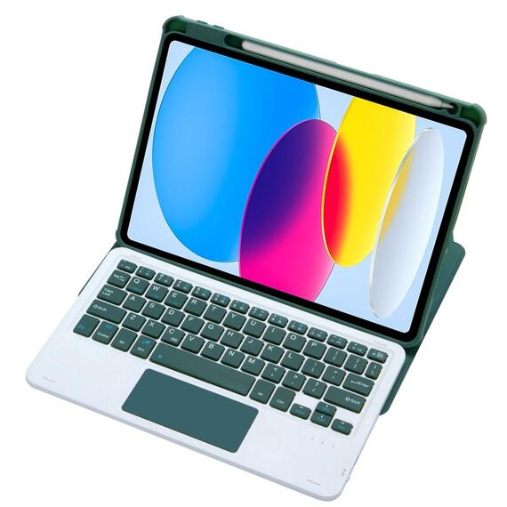 Custodia in pelle per tastiera Bluetooth trasparente in acrilico con rotazione a 360 gradi per iPad 2022 con controllo touch (verde)