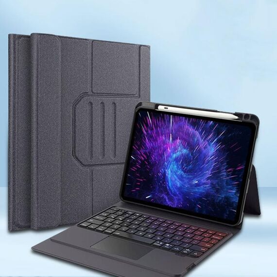 Custodia in pelle con tastiera Bluetooth integrata per iPad Air 2022/2020 con retroilluminazione e touchpad (nero)