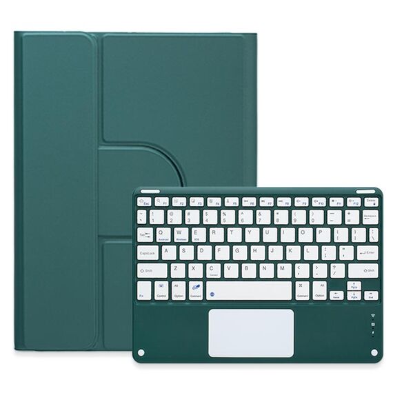 Custodia in pelle per tastiera Bluetooth girevole a 360 gradi per iPad 10.2 2021 / Air 2019 con touchpad (verde scuro)