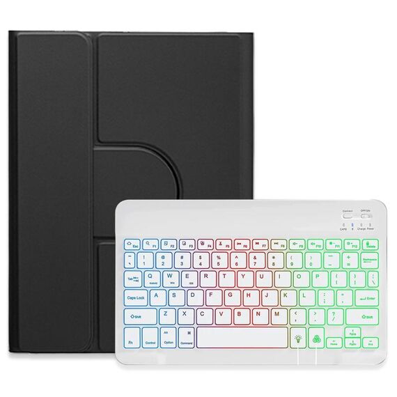Per iPad 10th Gen 10.9 2022 Retroilluminazione a tre colori Custodia in pelle per tastiera Bluetooth girevole a 360 gradi bianca (nero)