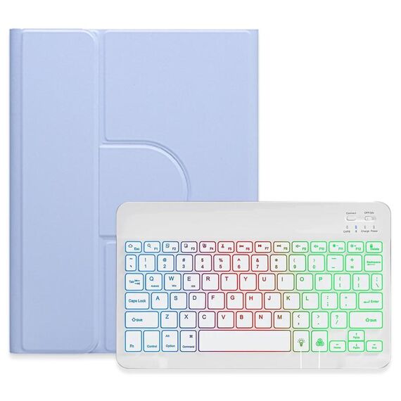Per iPad Air 2022 / iPad Pro 11 2021 Retroilluminazione a tre colori Custodia in pelle per tastiera Bluetooth girevole a 360 gradi bianca (viola chiaro)