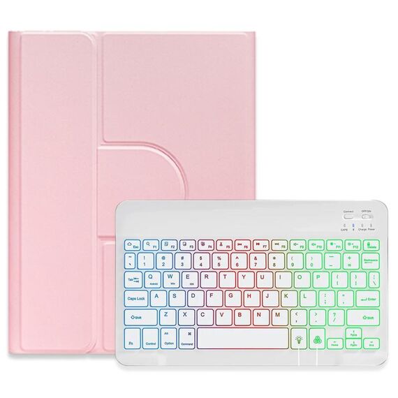 Per iPad Air 2022 / iPad Pro 11 2021 Retroilluminazione a tre colori Custodia in pelle per tastiera Bluetooth girevole a 360 gradi bianca (rosa)