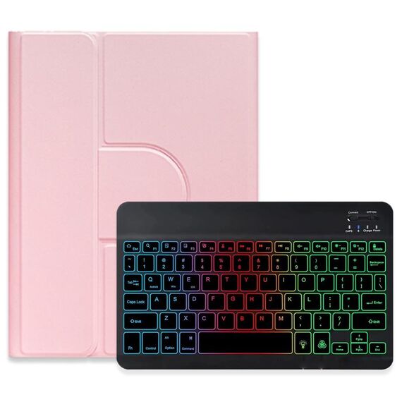Per iPad 10th Gen 10.9 2022 Retroilluminazione a tre colori Custodia in pelle per tastiera Bluetooth girevole a 360 gradi nera (rosa)