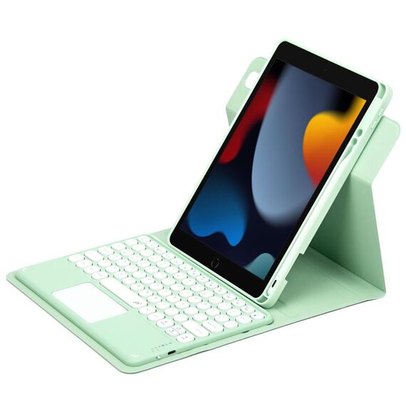 Per iPad 10.2 2021 / Air 2019 Custodia in pelle con tastiera Bluetooth girevole a 360 gradi con pulsante rotondo con touchpad (verde menta)