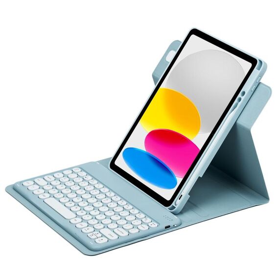 Custodia in pelle per tastiera Bluetooth girevole a 360 gradi per iPad 10a generazione 10.9 2022 (blu nebbia)