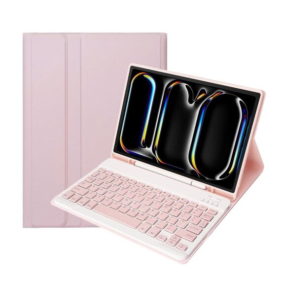 Custodia per tablet in pelle con tastiera touch Bluetooth per iPad Pro 11 2024 A13B con slot per penna (rosa)