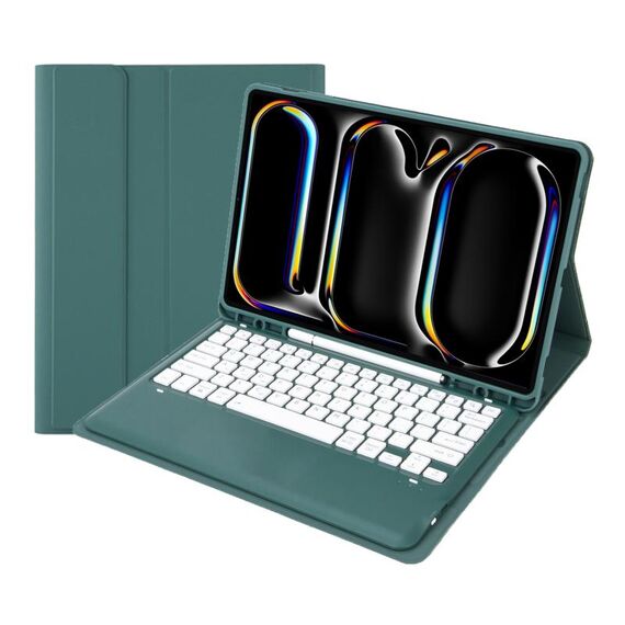 Per iPad Pro 13 2024 A13B Custodia tablet in pelle con tastiera touch Bluetooth ultrasottile staccabile con slot per penna (verde scuro)