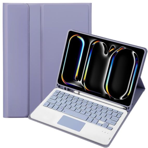 Custodia per tablet in pelle con tastiera quadrata Bluetooth Touch per iPad Pro 11 2024 A13B-A con slot per penna (viola)