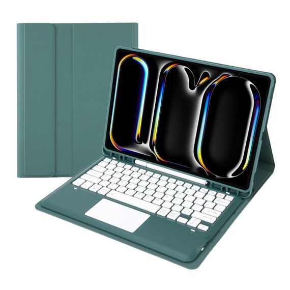 Per iPad Pro 13 2024 A14B-A Custodia tablet in pelle con tastiera touch Bluetooth ultrasottile staccabile con slot per penna (verde scuro)