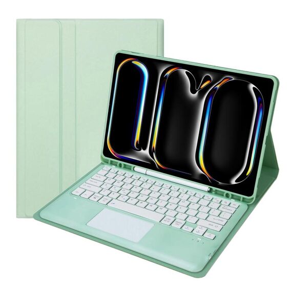 Per iPad Pro 13 2024 A14B-A Custodia tablet in pelle con tastiera touch Bluetooth ultrasottile staccabile con slot per penna (verde chiaro)