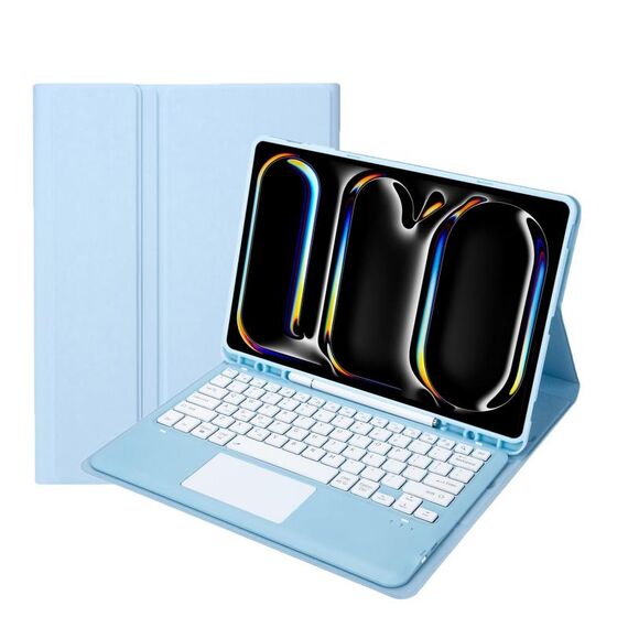 Per iPad Pro 13 2024 A14B-A Custodia tablet in pelle con tastiera touch Bluetooth ultrasottile staccabile con slot per penna (azzurro)
