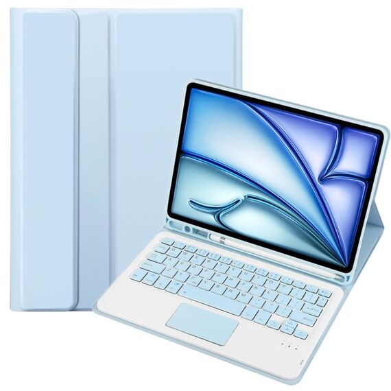 Per iPad Air 11 2024 / Air 5 10.9 A098B-A Custodia tablet in pelle con tastiera touch Bluetooth ultrasottile staccabile con slot per penna (azzurro)