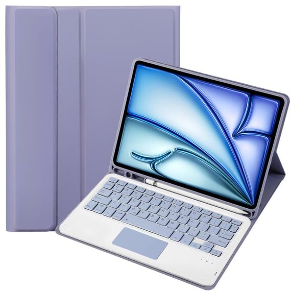 Per iPad Air 11 2024 / Air 5 10.9 A098B-A Custodia tablet in pelle staccabile ultrasottile con tastiera touch Bluetooth e slot per penna (Viola)