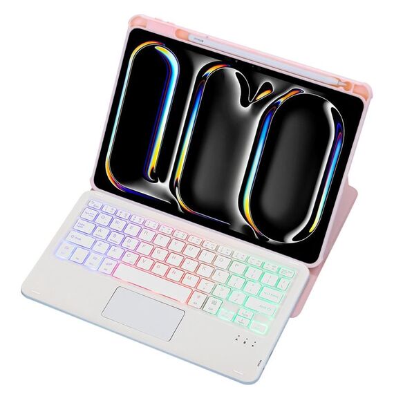 Per iPad Pro 11 2024 L13-AS 360 Rotazione Acrilico Trasparente Bluetooth Tastiera Custodia in Pelle con Controllo Touch/Retroilluminazione (Rosa)