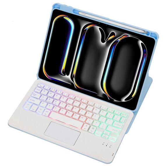 Per iPad Pro 11 2024 L13-AS 360 Rotazione Acrilico Trasparente Bluetooth Tastiera Custodia in Pelle con Controllo Touch/Retroilluminazione (Blu)