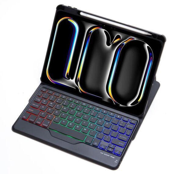 Per iPad Pro 11 2024 L13-BS Custodia in pelle con tastiera Bluetooth trasparente in acrilico con rotazione a 360° e retroilluminazione (nero)