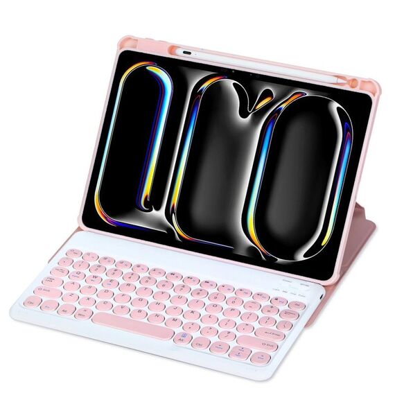 Per iPad Pro 11 2024 YL13 360 Rotazione Acrilico Trasparente Rotondo Tastiera Bluetooth Custodia in Pelle (Rosa)