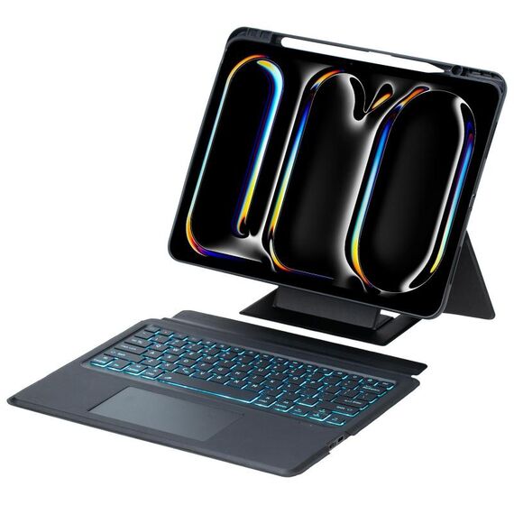 Per iPad Pro 13 2024 Supporto galleggiante staccabile con tastiera retroilluminata Custodia in pelle per tablet con touchpad (nero)