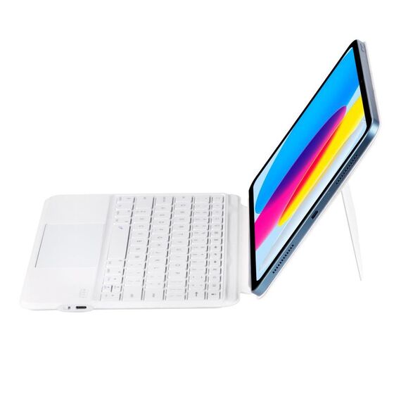 Custodia in pelle con tastiera BT e touchpad U8 Magic Folio ultrasottile con retroilluminazione RGB per iPad 2025/2022 (bianca)
