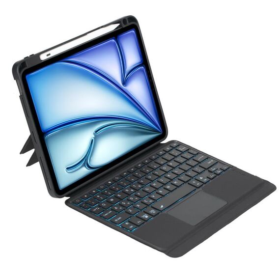 T11B-AS Custodia con tastiera Bluetooth retroilluminata rotante staccabile per iPad Air 11 2024 / Air 5 / Air 4 10.9 / Pro 11 2022 2021 2020 2018
