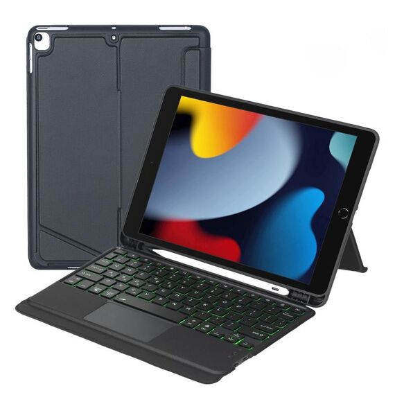T102-AS Per iPad 10.2 2021/2020/2019 / Air 3 10.5/Pro 10.5 Custodia in pelle per tastiera Bluetooth con retroilluminazione touch