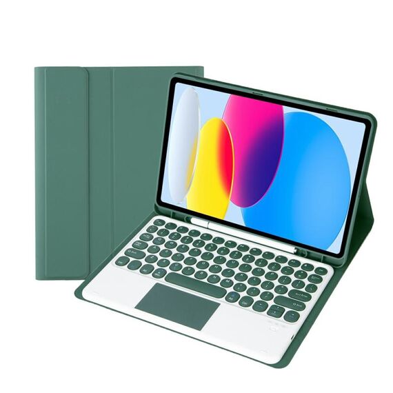 Per iPad 10a generazione 10.9 2022 YA10B-A Pelle di agnello Texture Tastiera Bluetooth Touch Custodia per tablet in pelle con slot per penna (verde scuro)