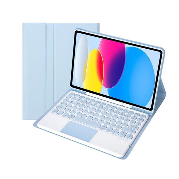 Per iPad 10a Gen 10.9 2022 YA10B-A Pelle di agnello Texture Tastiera Bluetooth Touch Custodia per tablet in pelle con slot per penna (Blu Baby)