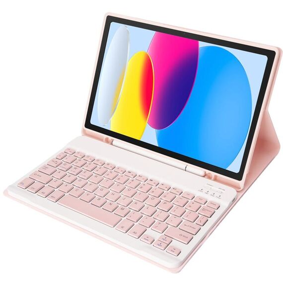 Per iPad 10a Gen 10.9 2022 A10B Pelle di Agnello Texture Ultra-sottile Tastiera Bluetooth Custodia Tablet in Pelle con Slot per Penna (Rosa)