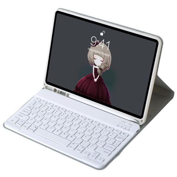 Per iPad 10a generazione 10.9 2022 A10B Custodia per tablet in pelle con tastiera Bluetooth ultrasottile in pelle di agnello con slot per penna (grigio)