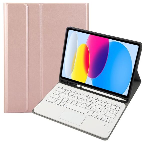 Per iPad 10a Gen 10.9 2022 A10B-A Pelle di agnello Texture Tastiera Bluetooth Touch Custodia per tablet in pelle con slot per penna (oro rosa)