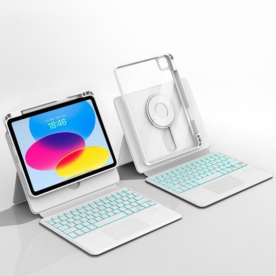 Per iPad 10a generazione 10.9 (2022) Custodia magnetica girevole con tastiera sospesa Custodia protettiva con binario scorrevole (bianco)