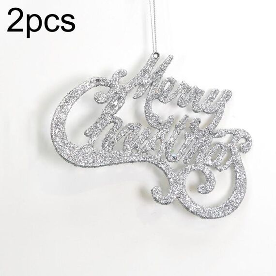 2 pezzi di Natale lucido lettera pendenti albero di Natale decorazioni fai da te (argento)
