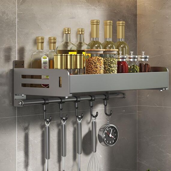 Porta spezie da cucina a parete in acciaio al carbonio, portasciugamani da bagno, 40 cm con ganci