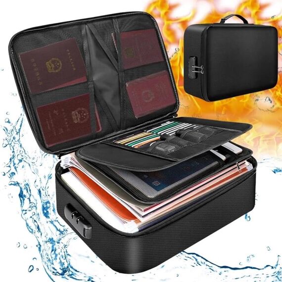 Borsa portadocumenti ignifuga e impermeabile con serratura a password, 14,2x10,6x3,9 pollici